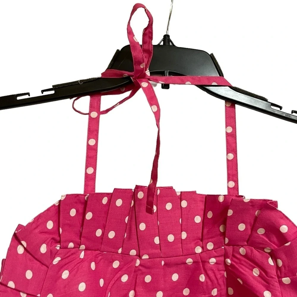 NWT Simply Savvy Co. Pink Dotted Apron Ruffles Bib Tie Back Cotton OSFM